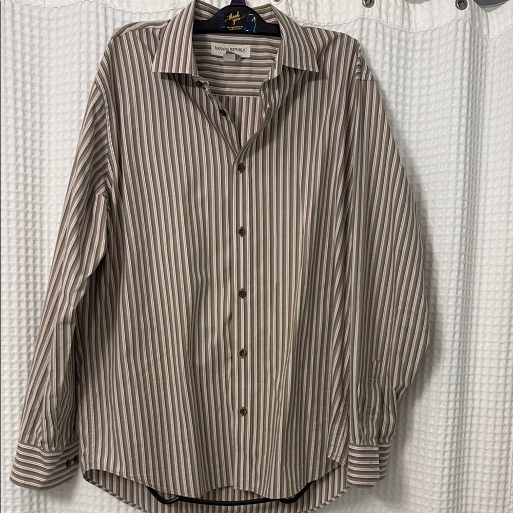 Banana Republic Light Beige Striped Dress Shirt - L